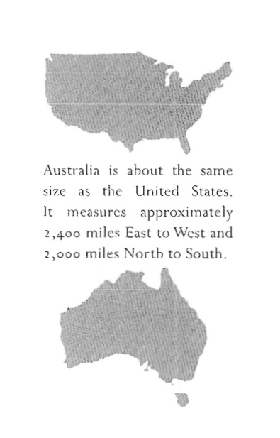 Comparisons of the relative size of the United States an Australia in the booklet, American Servicemen in Australia, given to US service members in the South Pacific during WWII (1942)
